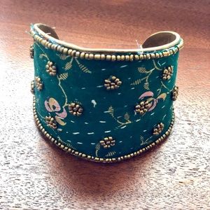 Gorgeous gold and emerald fabric embroidered cuff